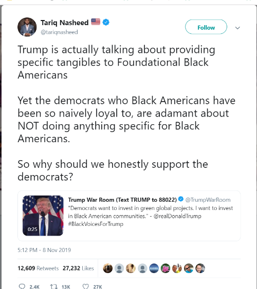 Image result for tariq nasheed tweets about trump tangibles